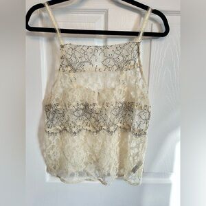 NWT Anthropologie Fem Romantic Coquette Embroidered Mesh Lace Ivory Cami Top S